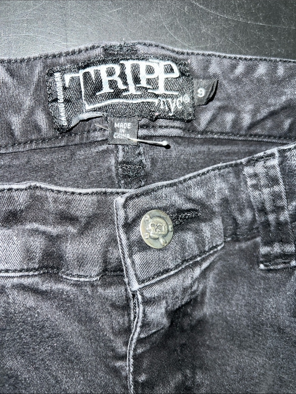 Tripp NYC Black Skinny Jeans with White Skull Patch - Picture 5 of 9
